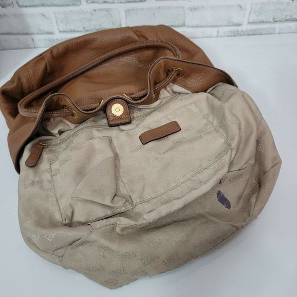 Michael Kors Astor Large Ring Brown Pebbled Leather Bucket Shoulder Bag Purse - Picture 8 of 12